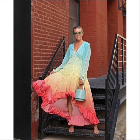 BOHO Ombré Rainbow Tiered Maxi Dress - Picture 2 of 8